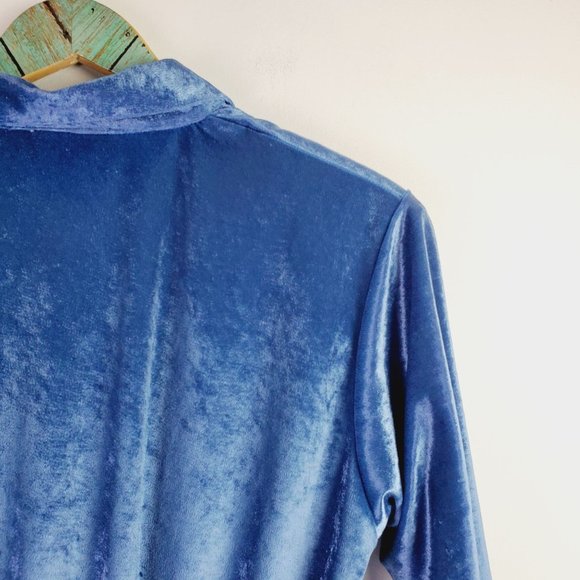 Vintage Lacy After Noon by Shell Kepler Blue Crushed Velvet One Piece Jumper, S - Picture 4 of 9